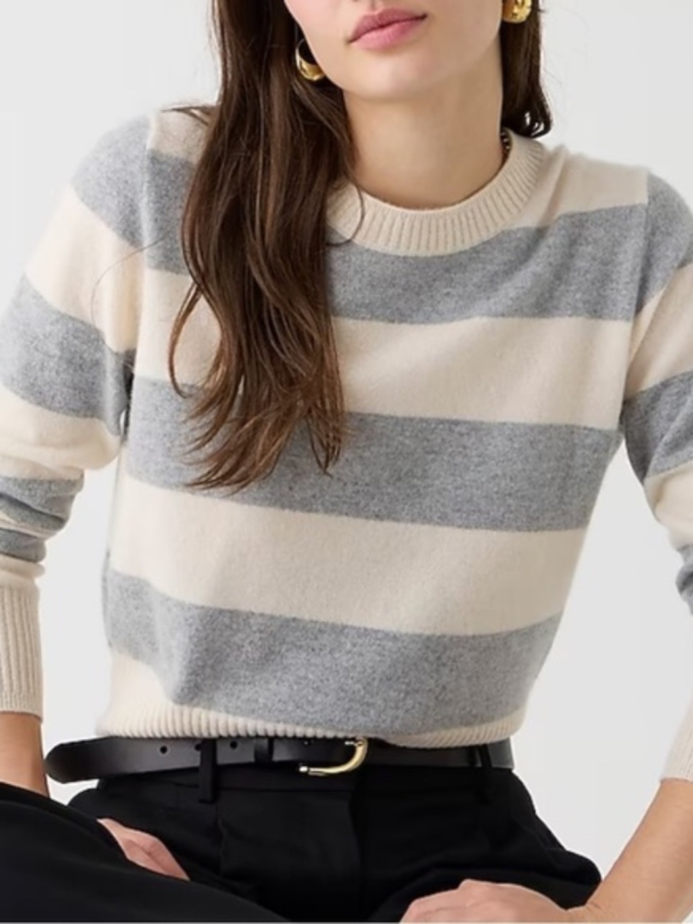 J. Crew Cashmere Shrunken Crewneck Sweater in Rugby Stripe